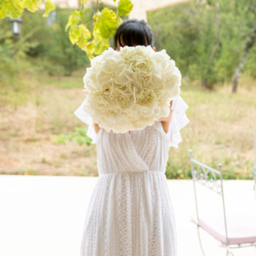 Bouquet de mariée Hortensias & oeuillets blancs