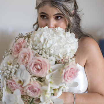 Bouquet de mariée en cascade - Roses - Hortensias et gypsophiles