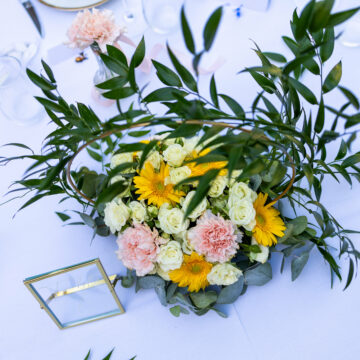 Centre de table de mariage Hortensias & Gerberas Si tu l'Oses